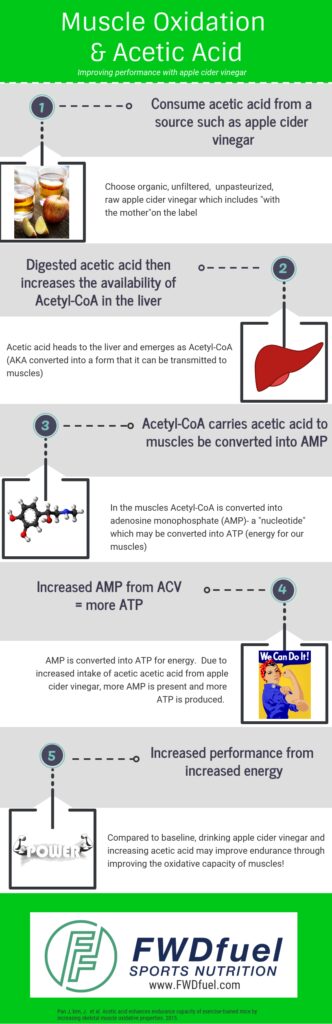 Infographic on the health benefits of apple cider vinegar for athletic performance and acetic acid.