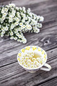 A cup of chamomile tea, a beverage that reduces stress