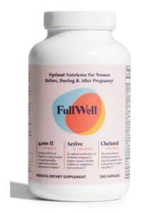 Bottle of Women's Prenatal Multivitamin by FullWell which is our top pick for the best natural prenatal vitamins without iron. 