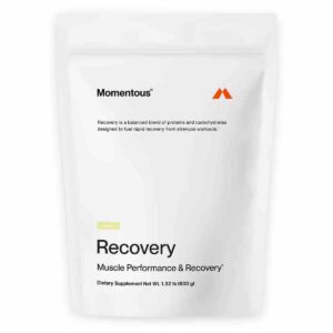 Bag of Momentous Recovery grass fed whey isolate protein powder. 