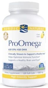 Bottle of ProOmegga by Nordic Naturals which we recommend along with other supplements. to reduce cortisol naturally