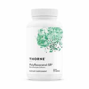 Bottle of PolyResveratrol-SR by Thorne, our top pick for the best quercetin qupplement