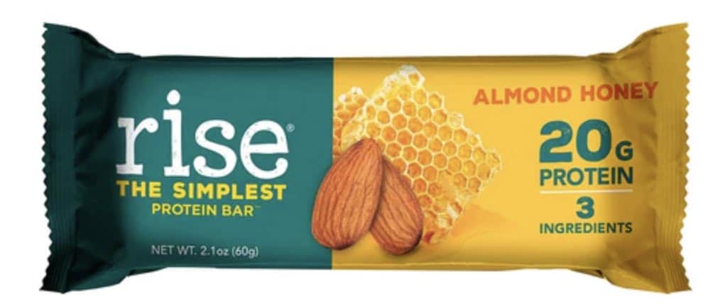 rise Bar Almond Honey bar, one of the best protein bars for muscle recovery because it has 20 grams of protein. 