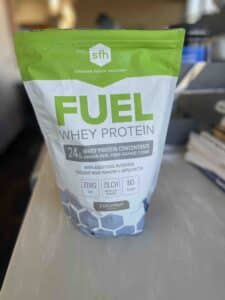 Bag of SFH FUEL Whey Protein Concentrate for supporting muscle protein synthesis and recovery. 