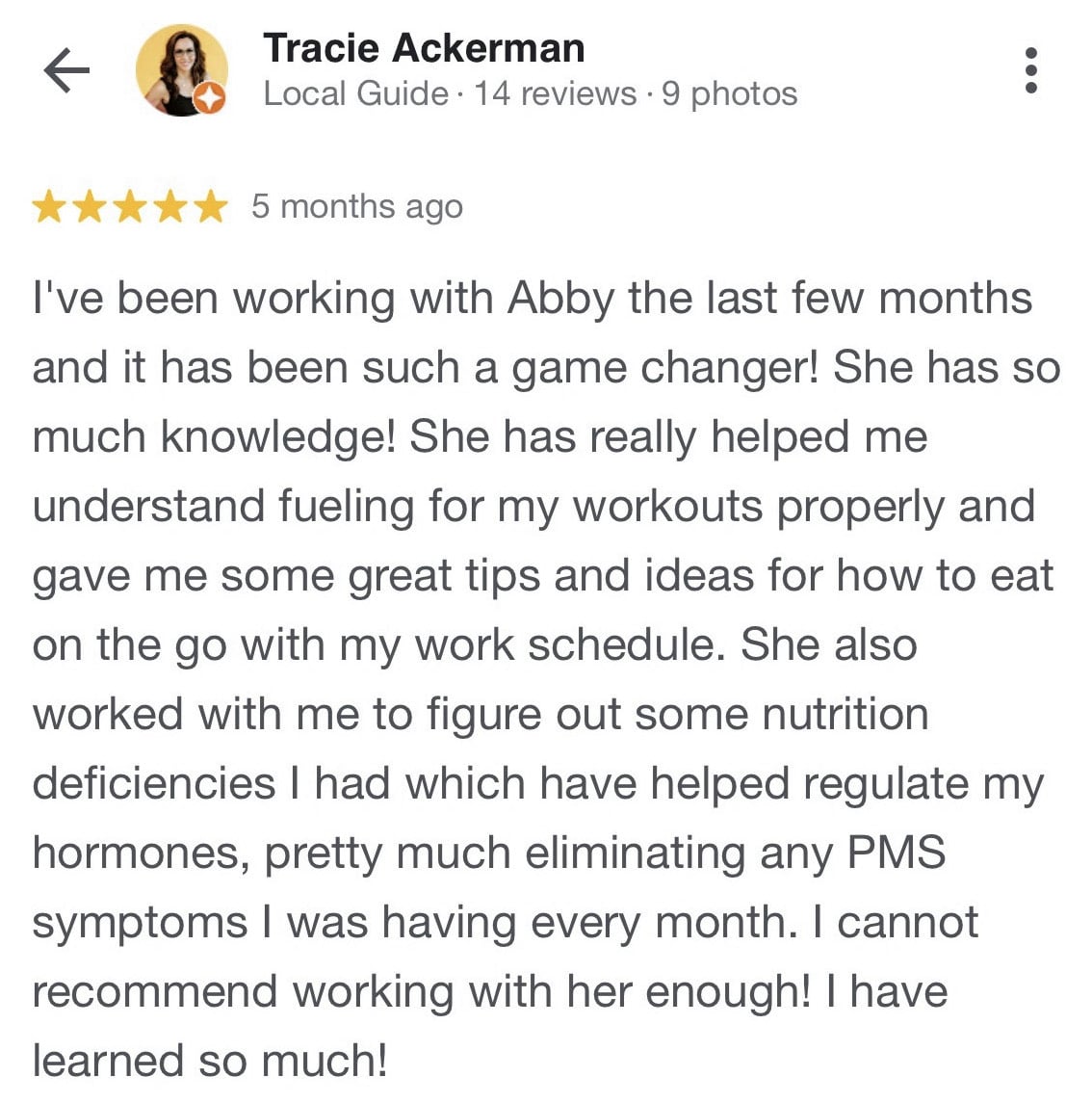 Tracie Ackerman Google Testimonial