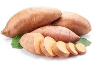 Sliced sweet potato ready to be added to a protein shake smoothie. 