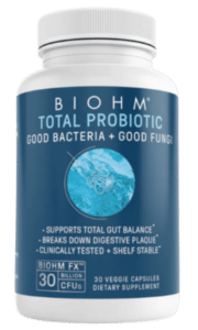 Bottome of Biohm Total Prebiotic which can help heal the gut and support other supplements to reduce cortisol