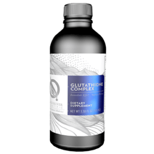 Bottle of Gluathione Complex from Quicksilver, the Best Glutathione Supplement Brand. If wondering how long does glutathione take to work, this supplement starts to absorb immediately in the mount as it is in liquid form. 