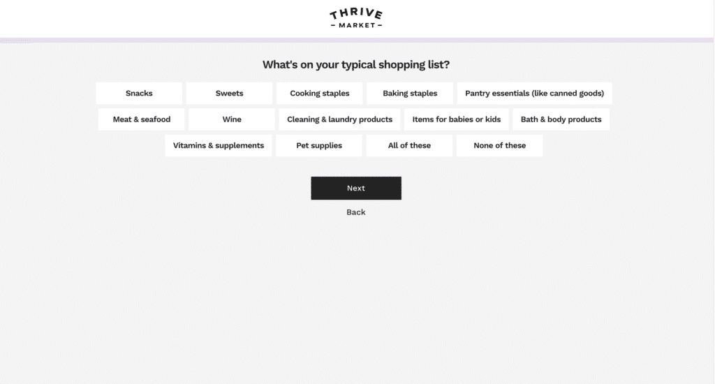 Image showing how thrive market products are personalized based on the types of products someone wants to buy