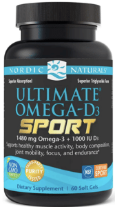 Bottle of Ultimate Omega SPOT D3 by Nordic Naturals which is a good cortisol supplement that helps reduce inflammation and stress